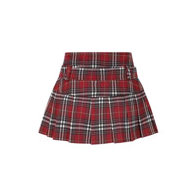 Foto van Banned | Rode schotse tartan mini rok met punky riem en gesp