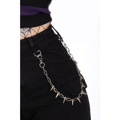 Foto van Banned | Goth punk broek ketting met zilverkleurige spikes