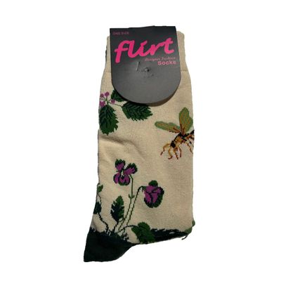 Foto van Flirt | Sokken crème met groen bloemen en bij