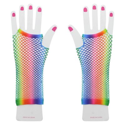 Zacharia | Vingerloze regenboog fishnet armwarmers