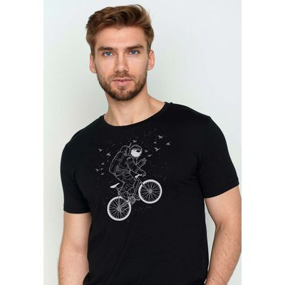 Foto van Green Bomb | T-shirt Bike astronaut print, zwart bio katoen