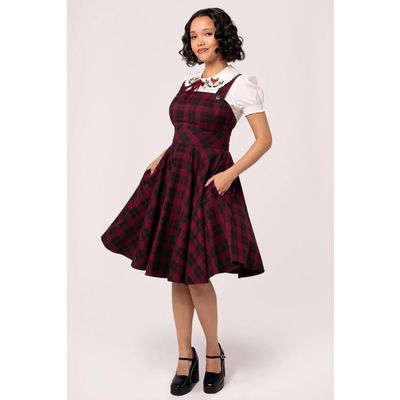 Hell Bunny | Pinafore jurk Carmina, rood zwarte tartan