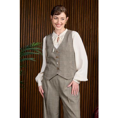 Banned | Bruin geruit dames gilet Selma Prince of Wales