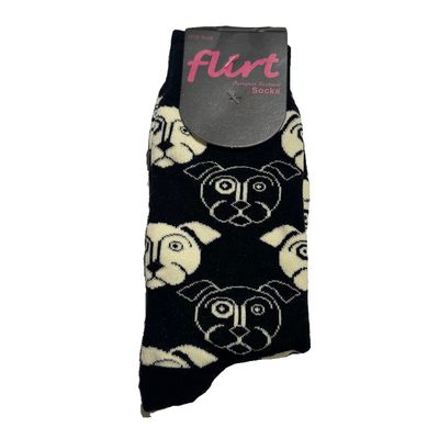 Foto van Flirt | Dames sokken zwart met witte hondensnoetjes