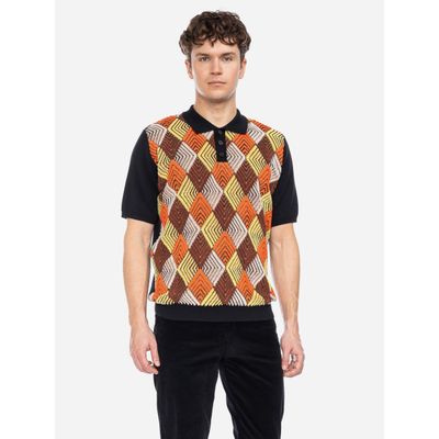 Foto van ATO Berlin | Polo Giorge met bruin, groen geruit grafisch retro patroon, biokatoen