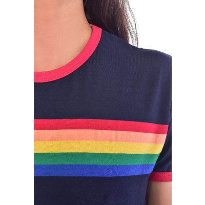 Foto van Run & Fly | T-Shirt Retro, navy met regenboogbaan