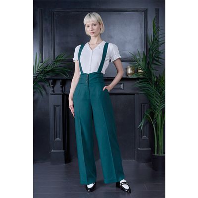 Foto van Banned | Her Favourites pantalon groen met hoge taille en schouderbanden