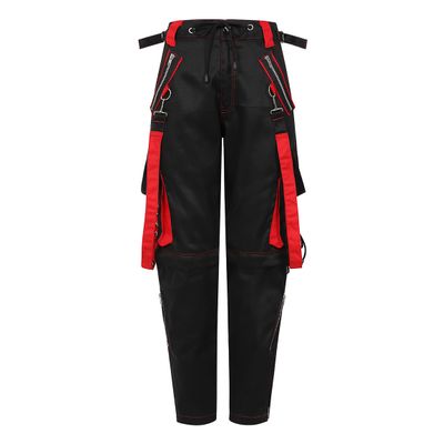Banned | Zwarte Goth broek met rode details, ritsen en veters