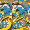Afbeelding van Chenaski | Overhemd korte mouw, psychedelic flowers, creme blauw geel