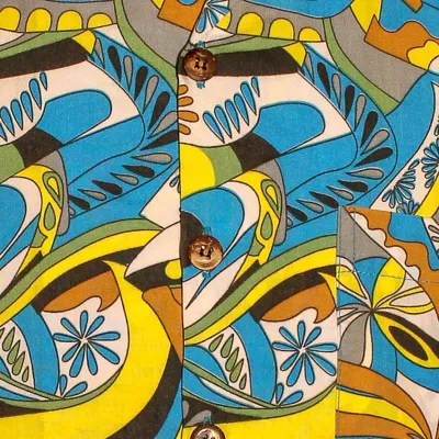 Foto van Chenaski | Overhemd korte mouw, psychedelic flowers, creme blauw geel