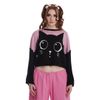 Afbeelding van Banned | Roze met zwarte trui Haru, wijd model met katten snoet voor en staart achter