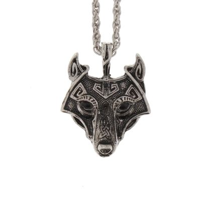 Foto van Zacharia | Halsketting met hanger van Noorse Viking wolf, Rhodium