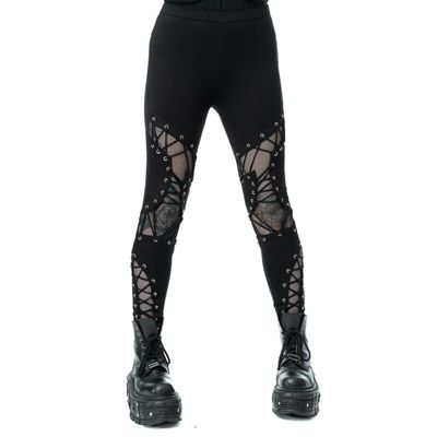 Foto van Heartless | Goth Punk legging Dark Lure met fishnet, oogjes en rijg-lint