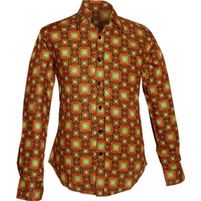Foto van Chenaski | Overhemd 70's, Tube met oranje, bruin, groene vierkantjes