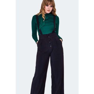 Foto van Voodoo Vixen | Zwarte high waisted broek met bretels 