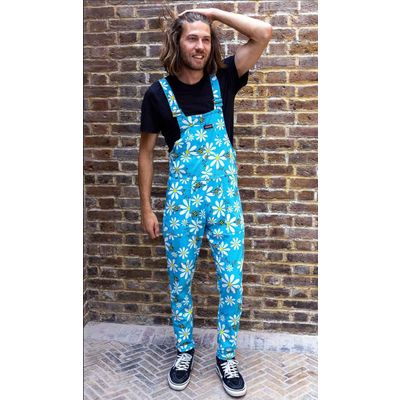 Foto van Run & Fly | Tuinbroek Bee Free, blauw met all-over bijtjes en bloemen print