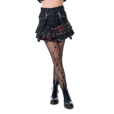 Foto van Heartless | Mini rok punkstijl, Tiama zwarte denim en rode tartan