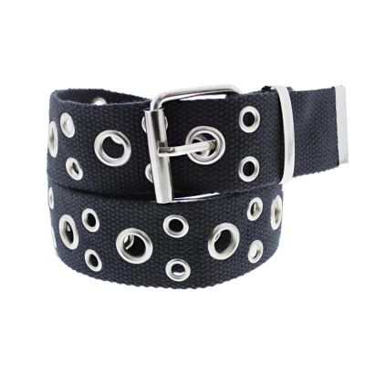 Zacharia | Zwarte canvas riem met 2 rijen grote en kleine oogjes