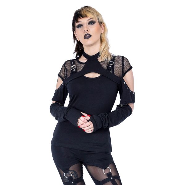Poizen Industries | Punk top, Yuna met fishnet ringetjes en losse mouwen