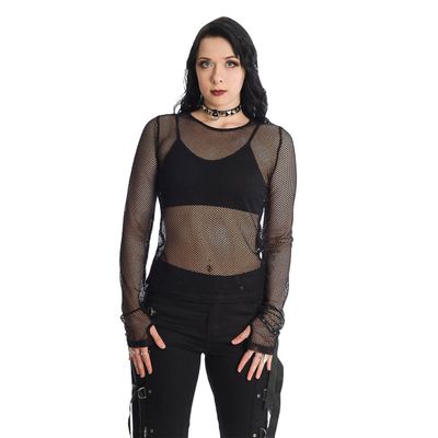 Foto van Banned | Mesh crop top Lilith, zwart jaren 80 fishnet gaas