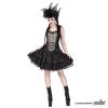 Afbeelding van Sinister | Gothic minirok Fay, tule met 2 laagjes zwart kant met strikjes