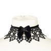 Afbeelding van Sinister | Gothic choker Acantha, open zwart kant met fluweel strik en roosje