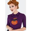 Afbeelding van Voodoo Vixen | Paars truitje met 3/4 mouwen met een Halloween pumpkin met kat