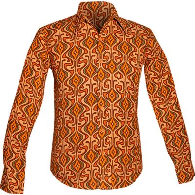 Foto van Chenaski | Overhemd Seventies Onion met creme, oranje en groen '70 patroon