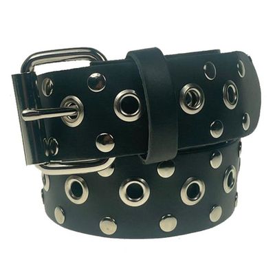 Bullet69 | Zwarte leren riem 38mm met zilverkleurige oogjes en klinknagels