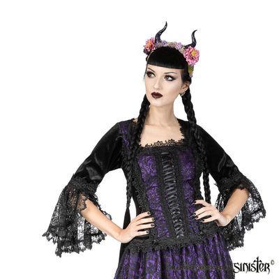 Foto van Sinister | Top Alice, zwart fluweel met paars, kant en klokmouwen