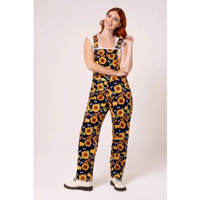 Foto van Hell Bunny | Ruimvallende Dungarees Sunflower met zonnebloemen print