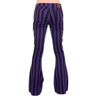 Foto van Run & Fly | Zwart paars gestreepte 70's broek met wijde pijpen