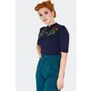 Afbeelding van Voodoo Vixen | Blauw jaren '80 truitje met korte mouwen met Venus Flytrap borduursel