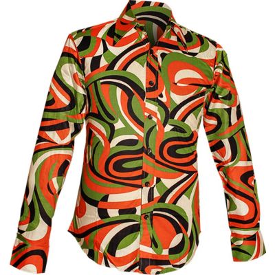 Foto van Chenaski | overhemd Seventies Colourful Waves creme, black, green, orange