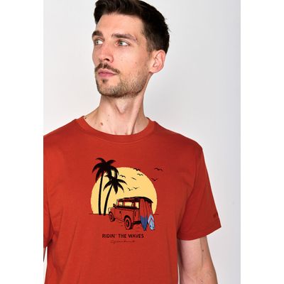 Foto van Green Bomb | T-shirt Nature car surf, steen rood bio katoen