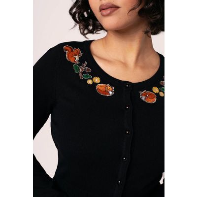 Foto van Hell Bunny | Cardigan Chester met vosjes, eekhoorn en herfst borduursels