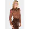 Afbeelding van Voodoo Vixen | Bruine Western style blouse met geruit borstpanel met rozen borduursel