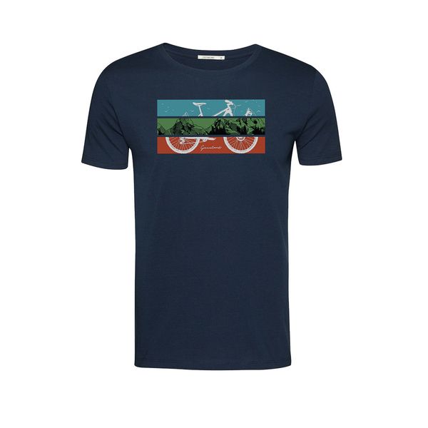 Green Bomb | T-shirt Bike mountain print, blauw bio katoen