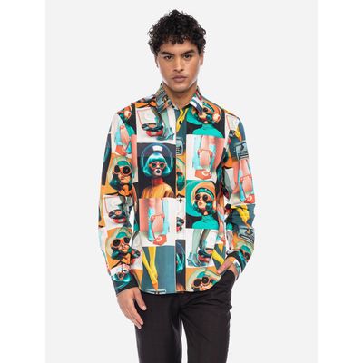 Foto van ATO Berlin | Soepel overhemd Tamuza met een kleurrijk Retro patroon, biokatoen
