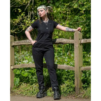 Foto van Rebel Romance | Tuinbroek Jet, effen zwart van stretch katoen