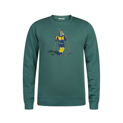 Foto van Green Bomb | Trui sweater Animal donkey ski wild, jungle green bio katoen