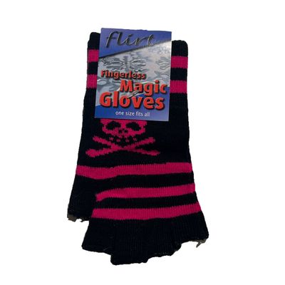 Foto van Flirt | Vingerloze handschoenen zwart roze bone & skull