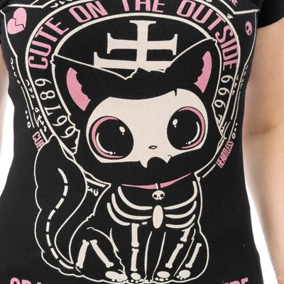 Foto van Cupcake Cult | T-shirt Cute on the Outside met skelet kat