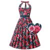 Afbeelding van Dolly and Dotty | Daisy Pink Floral vintage halterswing jurk met roze bloemen print