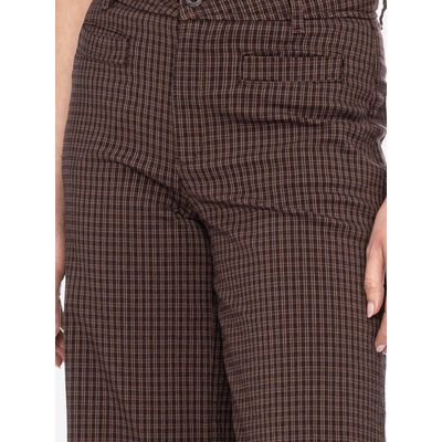 Foto van ATO Berlin | Hoge taille broek Lacy met rechte wijde pijpen bruin bordeaux geruit