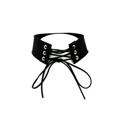 Foto van Zacharia | Choker van zwart suede met korset detail met strik-veter