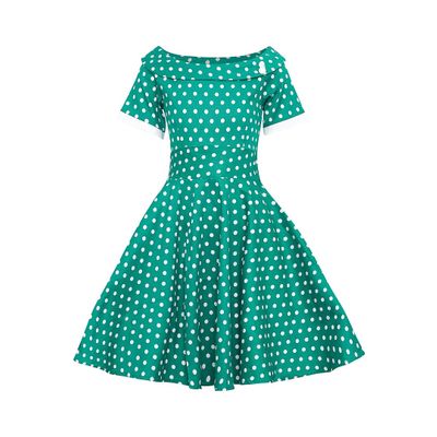Dolly and Dotty | Kinderjurk Darlene groen met kleine witte polkadotjes 
