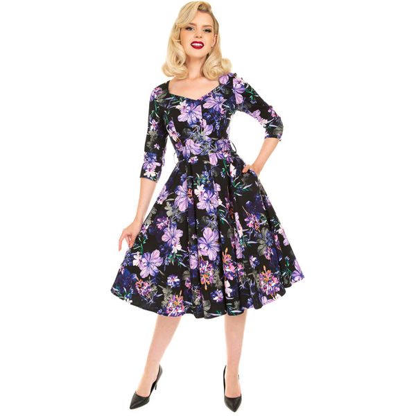 Hearts & Roses | Faye swing jurk met paars aquarel bloemmotief