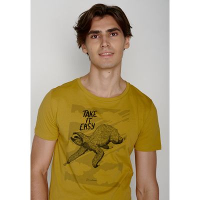 Foto van Green Bomb | T-shirt Animal sloth flying, oker geel bio katoen