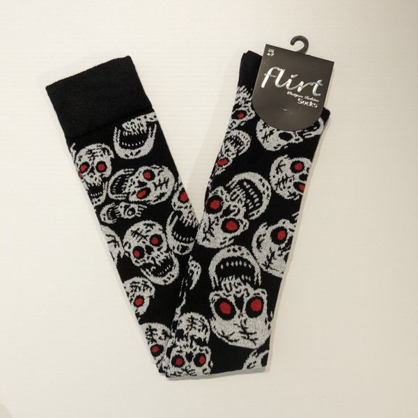 Flirt | Overknee sokken zwart met Skull en rode ogen Flirt | Overknee sokken zwart met Skull en rode ogen